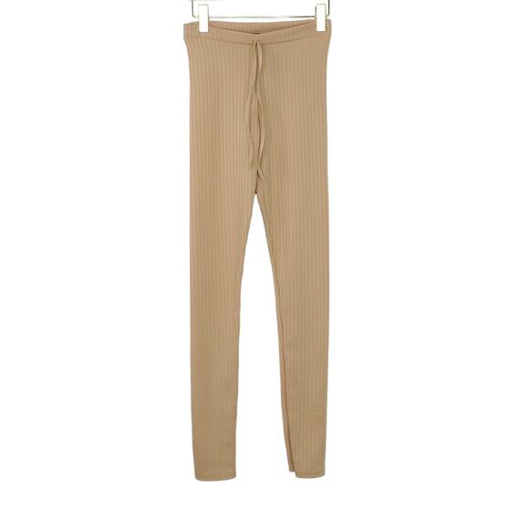 Nasty Gal High Rise Nude Tan Beige Ribbed Knit Jogger Pants Leggings 4 Small - Picture 3 of 7